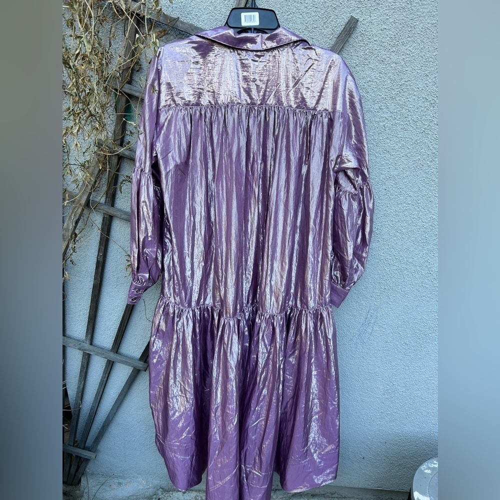 Anthropologie Pilcro Long-Sleeve V-Neck Metallic High-Low Dress in Lilac - Picture 12 of 13